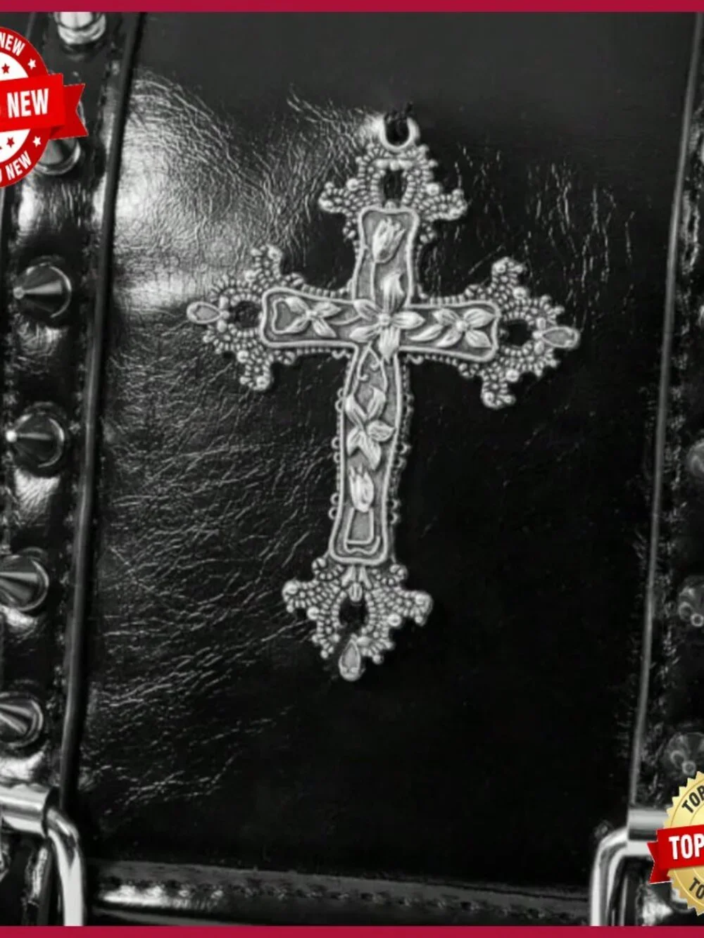 Gothic Studded Cross Backpack with Chain Detail
